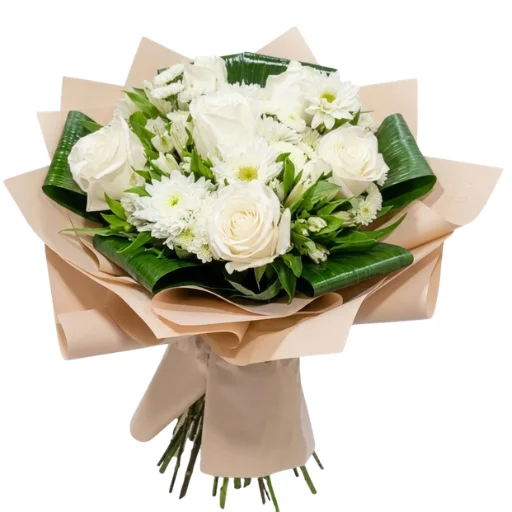Ramo de 6 flores rosas blancas importadas y flores de estacion